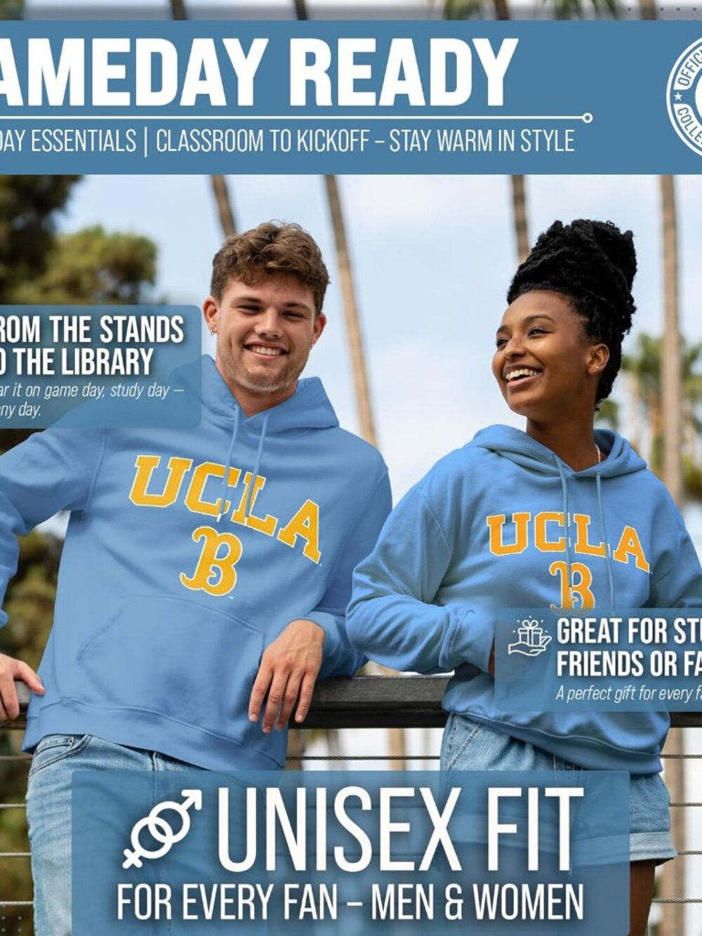 UCLA Bruins Hoodie Medium Campus Colors Blue Pullover Sweatshirt New Medium